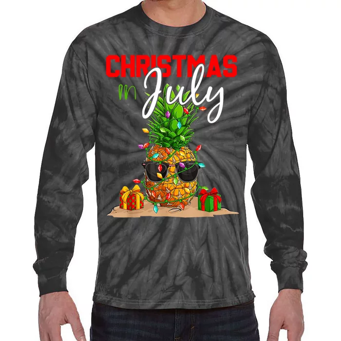 Christmas In July Pineapple Xmas Tree Summer Vacation Tie-Dye Long Sleeve Shirt