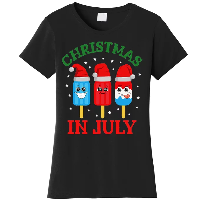 Christmas In July Fun Ice Pops And Santa Women's T-Shirt