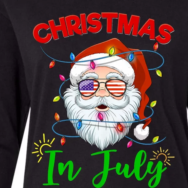 Christmas In July Santa Hat Sunglasses Usa Flag Summer Womens Cotton Relaxed Long Sleeve T-Shirt