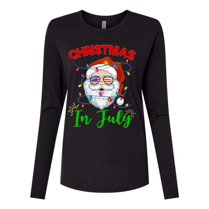 Christmas In July Santa Hat Sunglasses Usa Flag Summer Womens Cotton Relaxed Long Sleeve T-Shirt