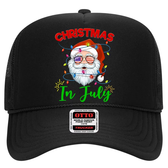 Christmas In July Santa Hat Sunglasses Usa Flag Summer High Crown Mesh Trucker Hat