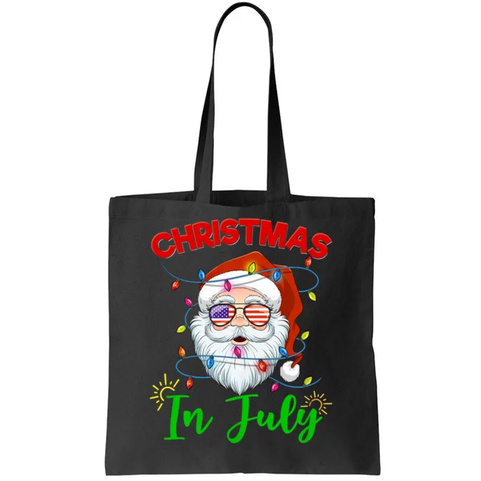 Christmas In July Santa Hat Sunglasses Usa Flag Summer Tote Bag