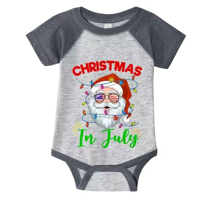 Christmas In July Santa Hat Sunglasses Usa Flag Summer Infant Baby Jersey Bodysuit