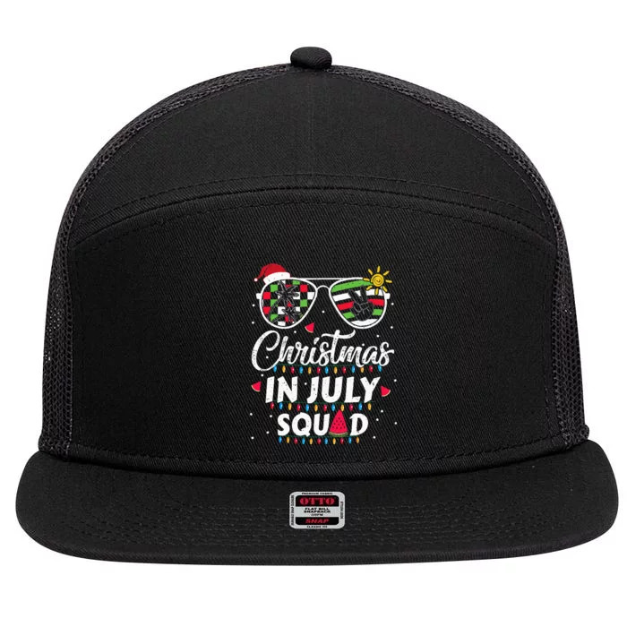 Christmas In July Squad Funny Summer Xmas 7 Panel Mesh Trucker Snapback Hat