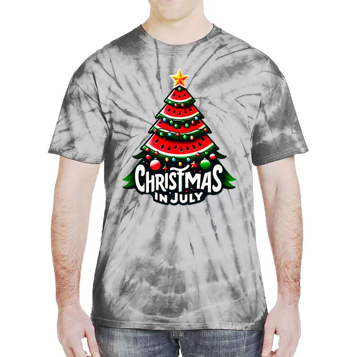 Christmas In July Watermelon Xmas Tree Summer Tie-Dye T-Shirt