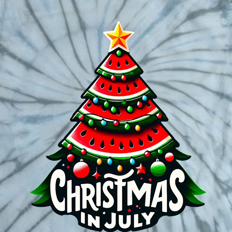 Christmas In July Watermelon Xmas Tree Summer Tie-Dye T-Shirt