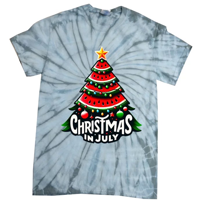 Christmas In July Watermelon Xmas Tree Summer Tie-Dye T-Shirt