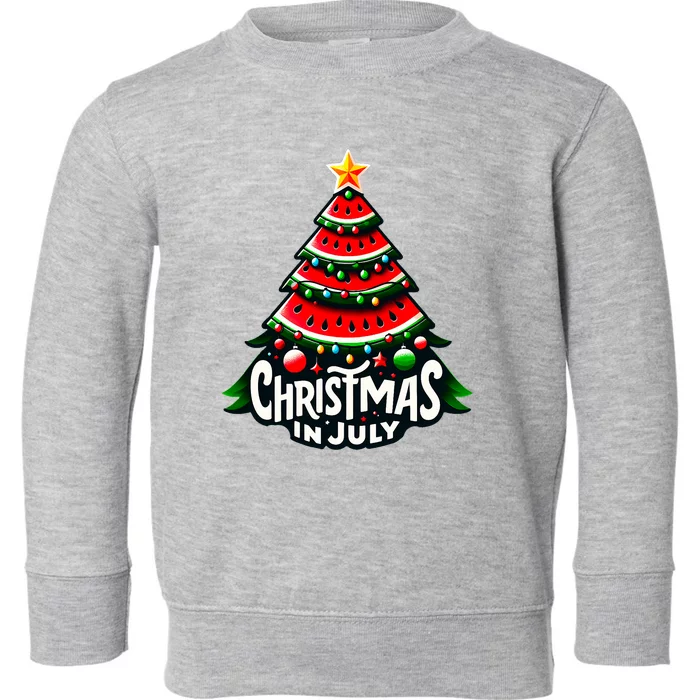 Christmas In July Watermelon Xmas Tree Summer Toddler Sweatshirt