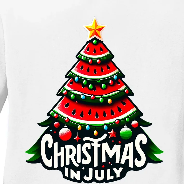 Christmas In July Watermelon Xmas Tree Summer Ladies Long Sleeve Shirt