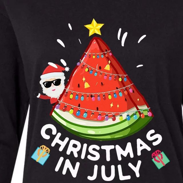 Christmas In July Watermelon Santa Summer Tree Womens Cotton Relaxed Long Sleeve T-Shirt