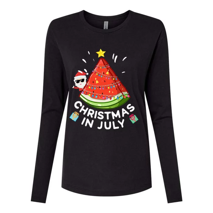 Christmas In July Watermelon Santa Summer Tree Womens Cotton Relaxed Long Sleeve T-Shirt