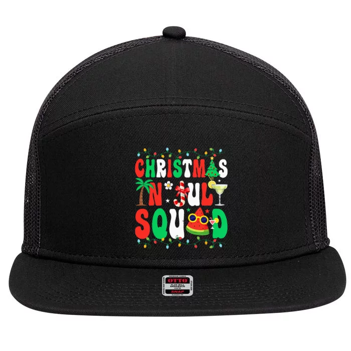 Christmas In July Squad Funny Summer Xmas 7 Panel Mesh Trucker Snapback Hat