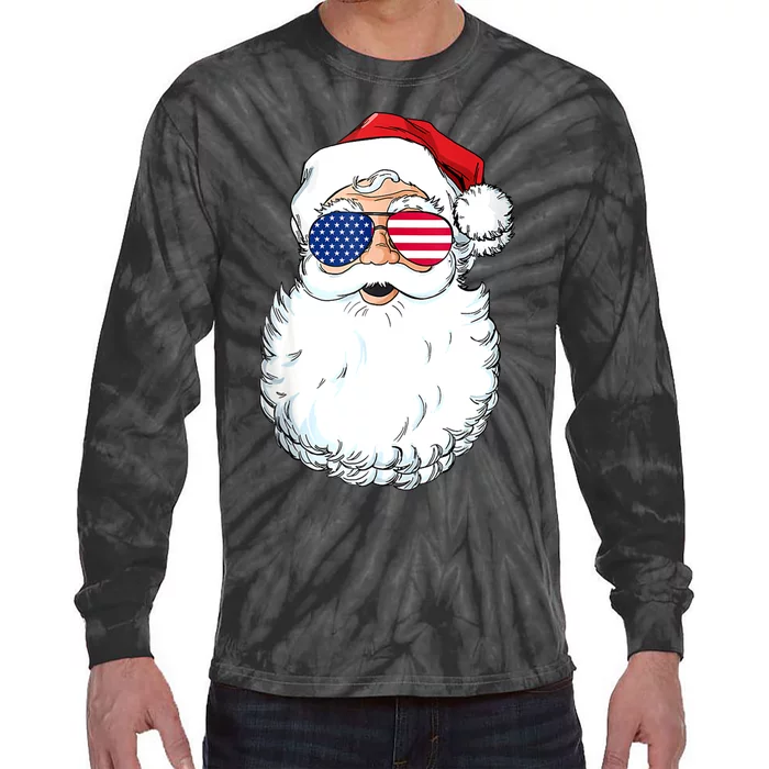 Christmas In July Santa Claus Patriotic USA Sunglasses Tie-Dye Long Sleeve Shirt