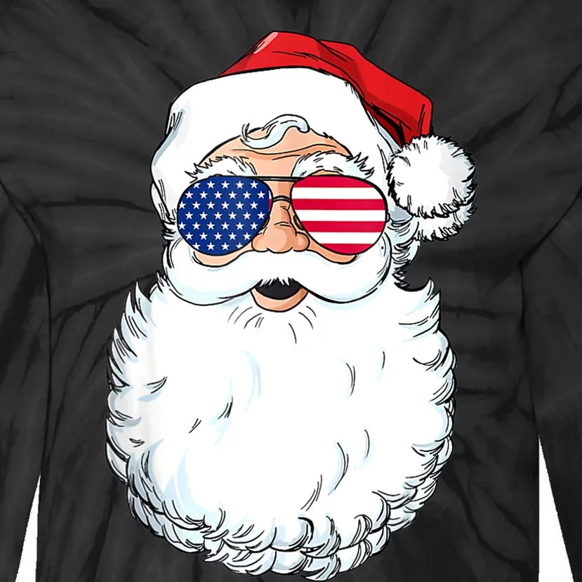 Christmas In July Santa Claus Patriotic USA Sunglasses Tie-Dye Long Sleeve Shirt