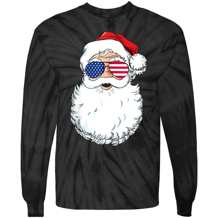 Christmas In July Santa Claus Patriotic USA Sunglasses Tie-Dye Long Sleeve Shirt