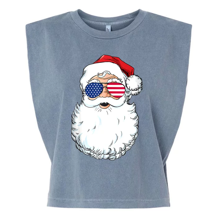 Christmas In July Santa Claus Patriotic USA Sunglasses Garment-Dyed Women's Muscle Tee