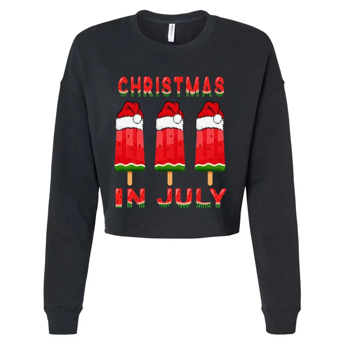 Christmas In July Watermelon Ice Pops Fun Christmas In July Cropped Pullover Crew