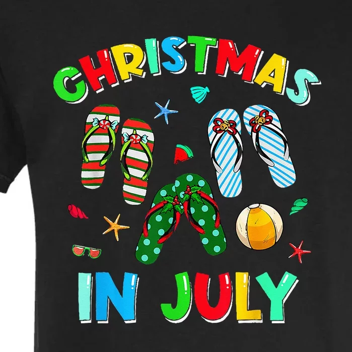 Christmas In July No Cookies Just Cocktails Summer Flamingo Garment-Dyed Heavyweight T-Shirt