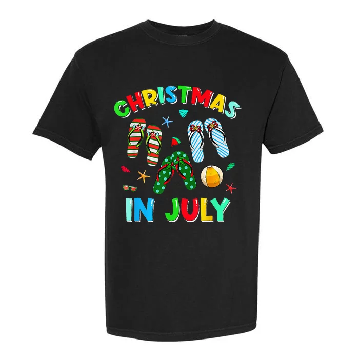 Christmas In July No Cookies Just Cocktails Summer Flamingo Garment-Dyed Heavyweight T-Shirt