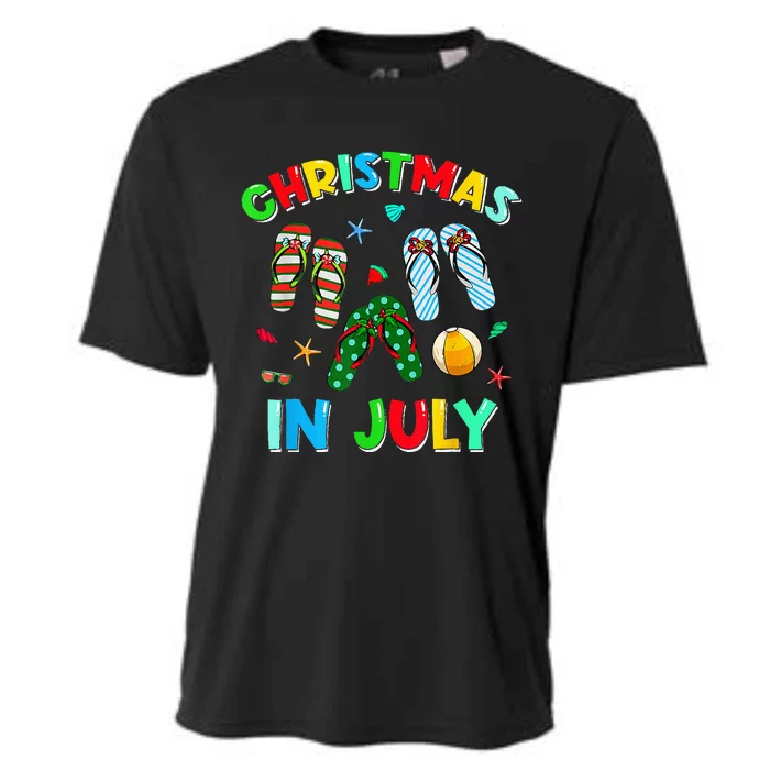 Christmas In July No Cookies Just Cocktails Summer Flamingo Cooling Performance Crew T-Shirt