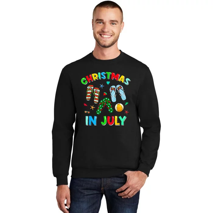 Christmas In July No Cookies Just Cocktails Summer Flamingo Tall Sweatshirt