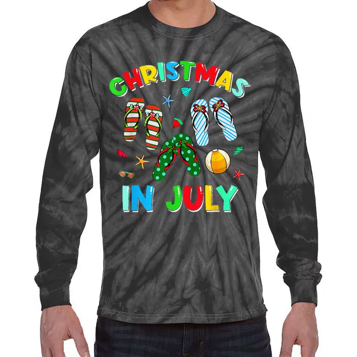 Christmas In July No Cookies Just Cocktails Summer Flamingo Tie-Dye Long Sleeve Shirt