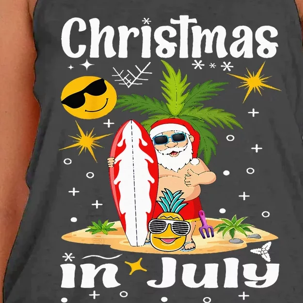 Christmas In July Santa Hat Sunglasses Summer Vacation Beach Women's Knotted Racerback Tank