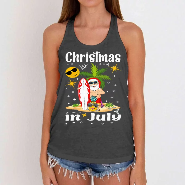 Christmas In July Santa Hat Sunglasses Summer Vacation Beach Women's Knotted Racerback Tank