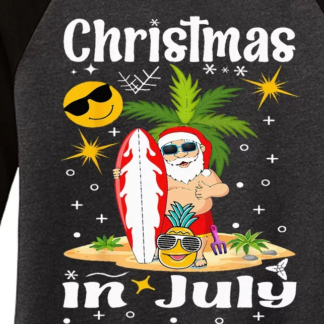 Christmas In July Santa Hat Sunglasses Summer Vacation Beach Women's Tri-Blend 3/4-Sleeve Raglan Shirt