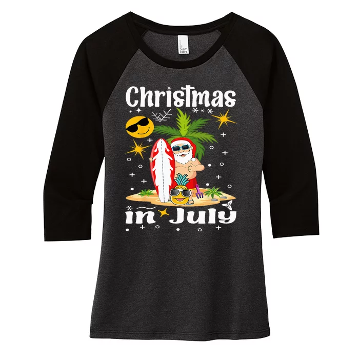 Christmas In July Santa Hat Sunglasses Summer Vacation Beach Women's Tri-Blend 3/4-Sleeve Raglan Shirt