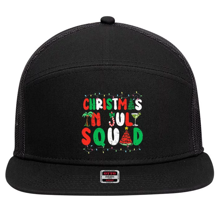 Christmas In July Squad Funny Summer Xmas 7 Panel Mesh Trucker Snapback Hat