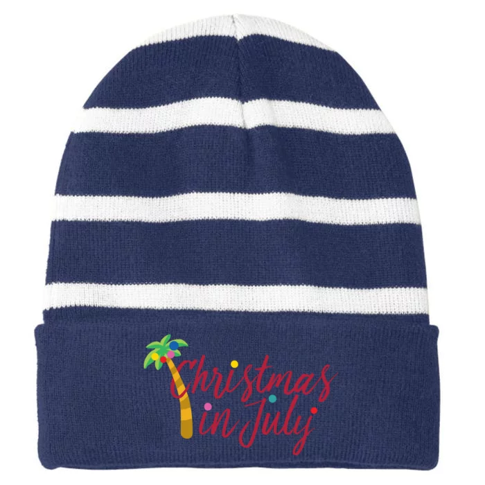 Christmas In July Palm Tree Striped Beanie with Solid Band