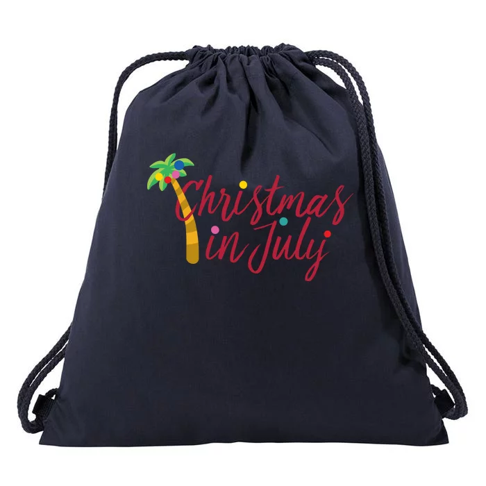 Christmas In July Palm Tree Drawstring Bag