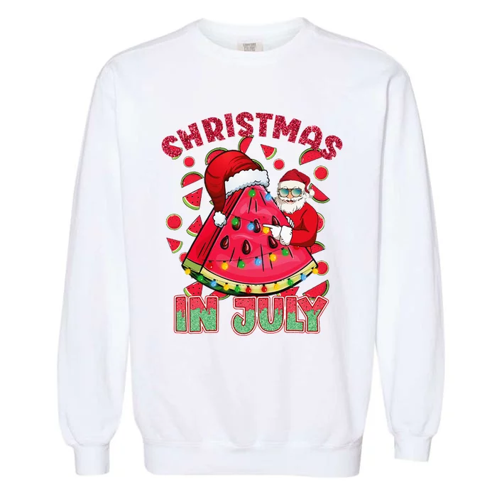 Christmas In July Watermelon Xmas Tree Summer Garment-Dyed Sweatshirt