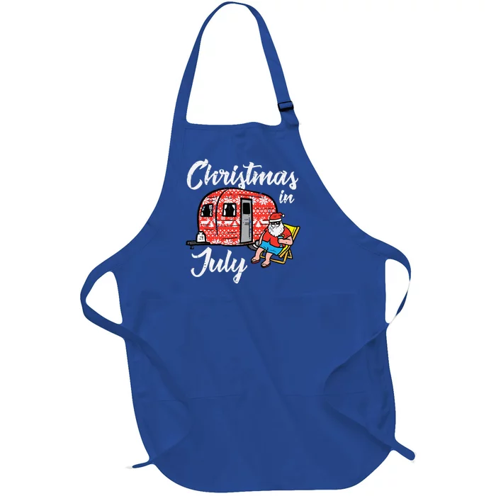 Christmas In July Santa Camping Funny Xmas Full-Length Apron With Pocket