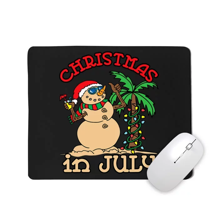 Christmas In July Snowman Sand Palm Tree Summer Mousepad