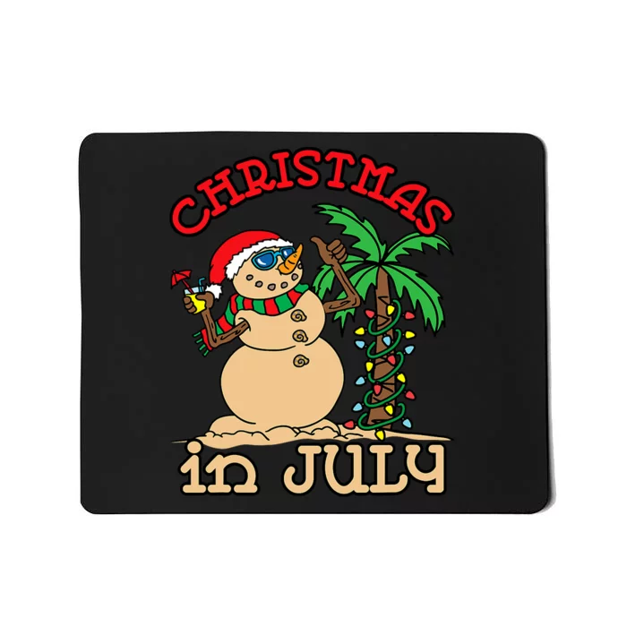 Christmas In July Snowman Sand Palm Tree Summer Mousepad