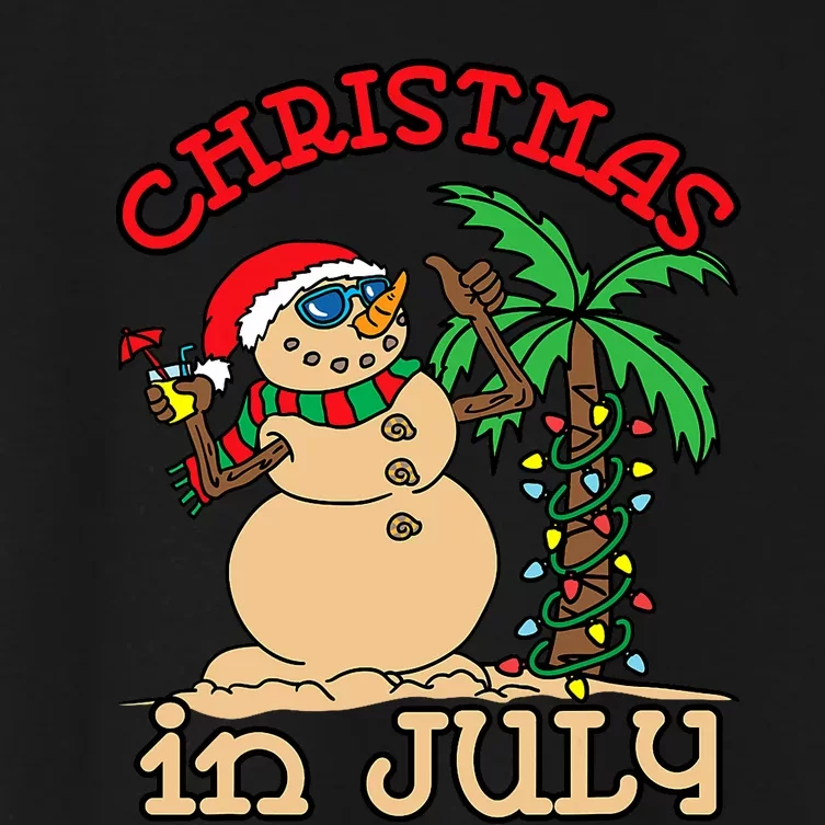 Christmas In July Snowman Sand Palm Tree Summer Women's Crop Top Tee