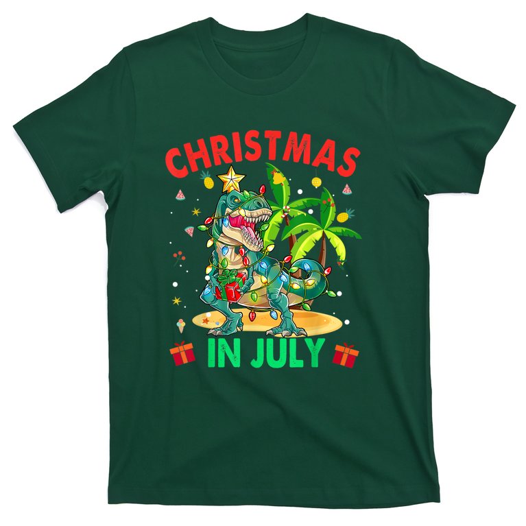 Christmas In July Funny Dinosaur Xmas Tree Summer T-Shirt