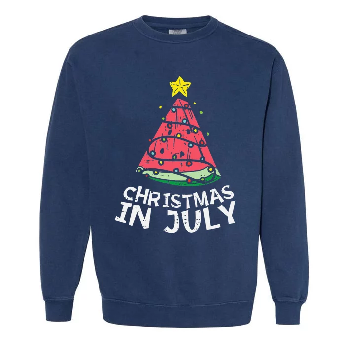 Christmas In July Watermelon Xmas Tree Summer Men Women Kids Garment-Dyed Sweatshirt