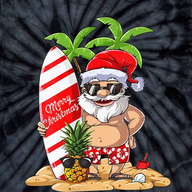 Christmas in July Santa Hawaiian Summer Surf Surfing Surfer Tie-Dye T-Shirt