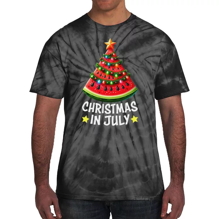 Christmas In July Watermelon Xmas Tree Tie-Dye T-Shirt