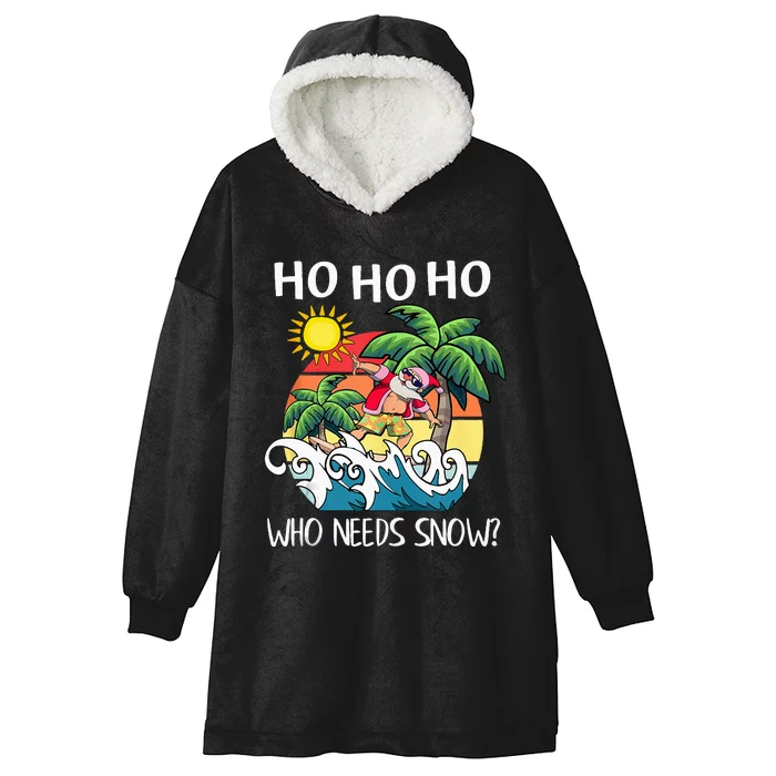 Christmas In July Funny Santa Surfing Summer Beach Vacation Hooded Wearable Blanket