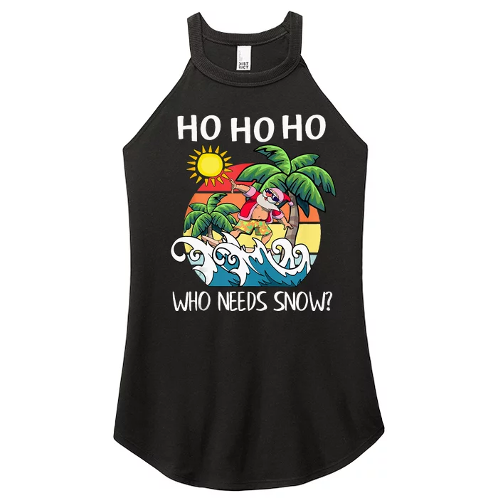 Christmas In July Funny Santa Surfing Summer Beach Vacation Women’s Perfect Tri Rocker Tank