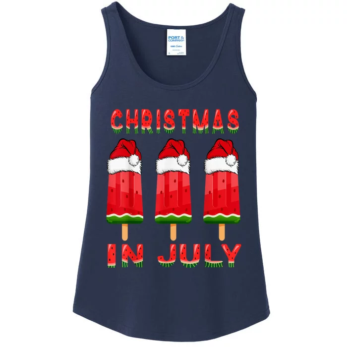 Christmas In July Watermelon Ice Pops Fun Christmas In July Ladies Essential Tank