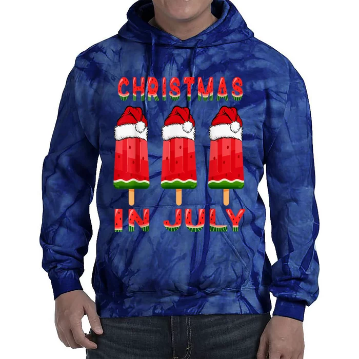 Christmas In July Watermelon Ice Pops Fun Christmas In July Tie Dye Hoodie