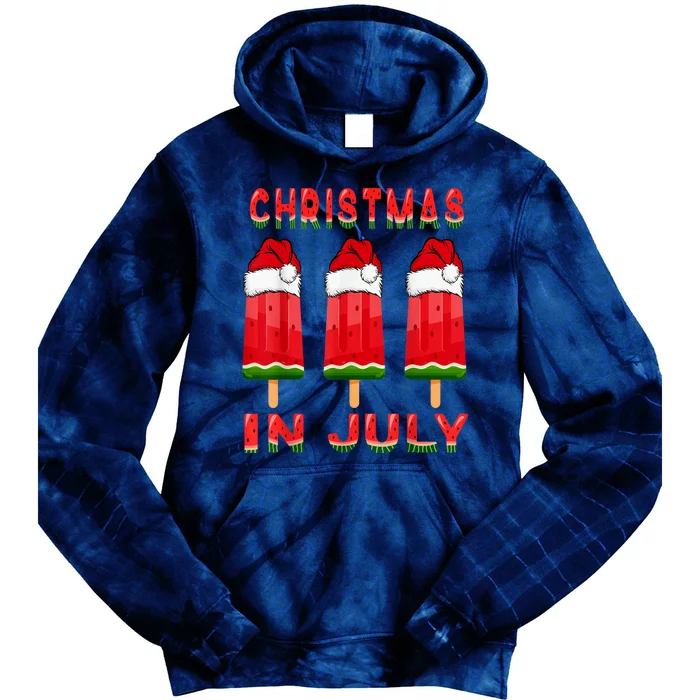 Christmas In July Watermelon Ice Pops Fun Christmas In July Tie Dye Hoodie