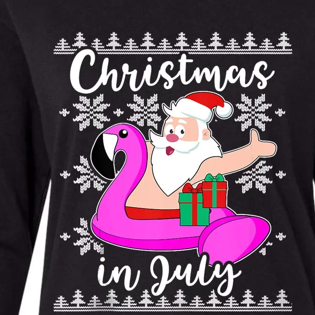 Christmas In July Ugly Santa Flamingo Pool Float Womens Cotton Relaxed Long Sleeve T-Shirt