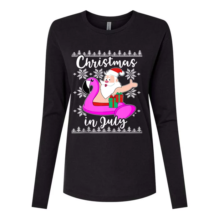 Christmas In July Ugly Santa Flamingo Pool Float Womens Cotton Relaxed Long Sleeve T-Shirt