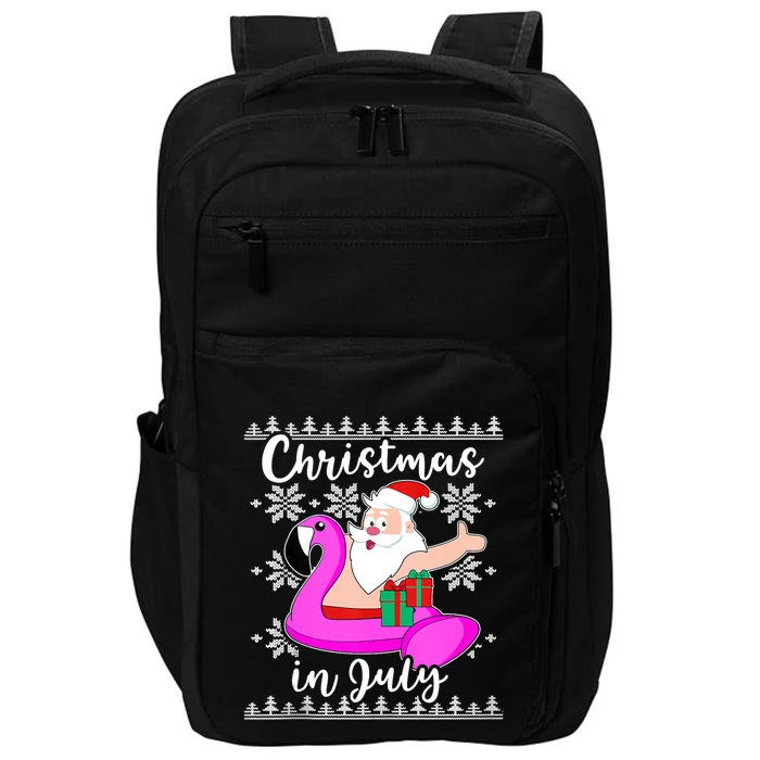 Christmas In July Ugly Santa Flamingo Pool Float Impact Tech Backpack